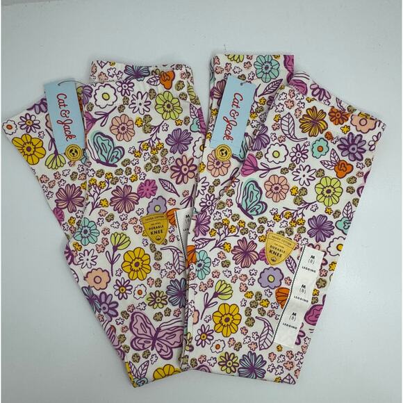 BUNDLE of 2 - Cat & Jack Girls Leggings - Butterfly & Floral Print - NWT - SZ 8 - Picture 3 of 5